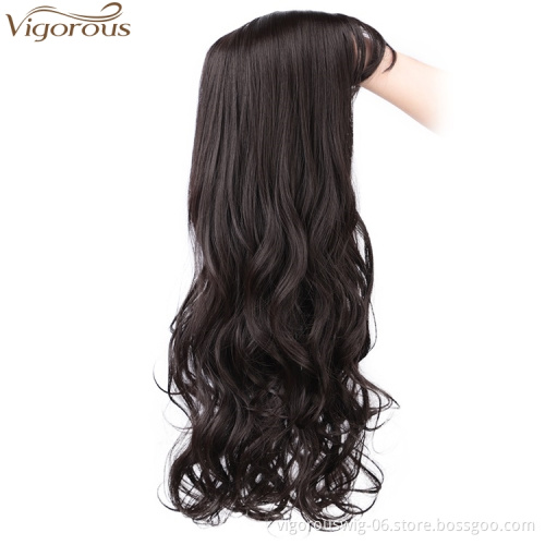 Vigorous Long Wavy Synthetic Middle Part Clip in Hair Topper New Style Hairpiece with Air Bangs for Black Women Hair Extension